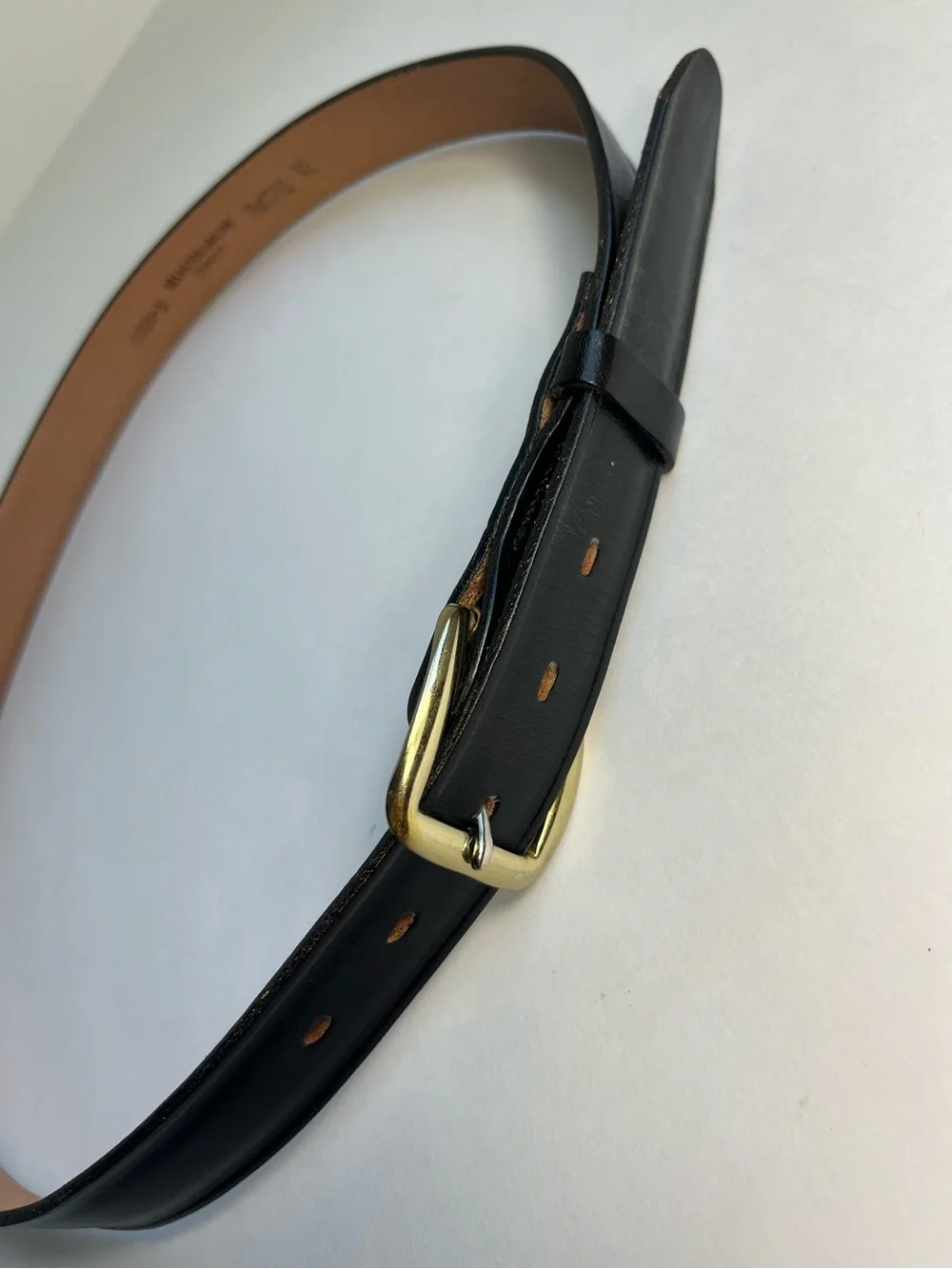 Vintage Paris Black Leather Dress Belt Size 32 Aniline Cowhide Comfort Buckle